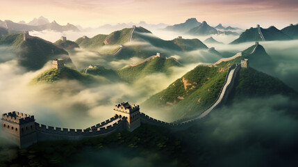 The Great Wall of China. Beautiful Landscape Background of a World Heritage Site, Famous Destination for Tourists