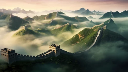 Tableaux ronds sur aluminium Mur chinois The Great Wall of China. Beautiful Landscape Background of a World Heritage Site, Famous Destination for Tourists