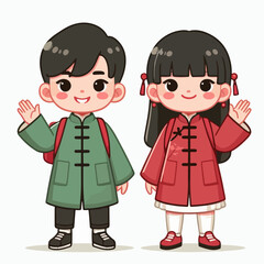 young Chinese couple waving hand