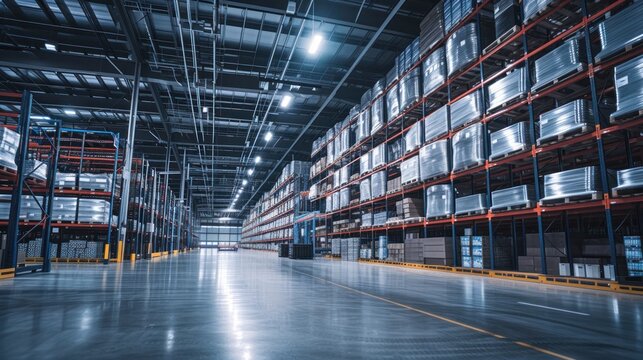 The bustling distribution warehouse echoed with the sound of forklifts moving pallets of freight, as warehouse workers diligently organized inventory for efficient transportation.