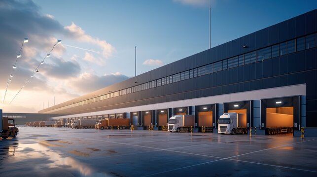 The distribution warehouse hummed with activity as warehouse workers diligently unloaded freight transportation vehicles, ensuring efficient operations.