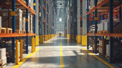 Obraz premium The bustling distribution warehouse buzzed with activity as warehouse workers efficiently loaded and unloaded freight transportation.