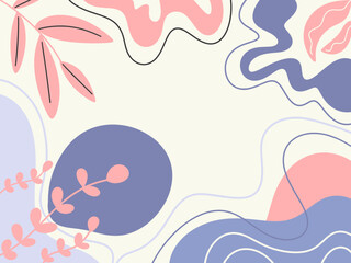 Modern aesthetic background with abstract shapes and leaves