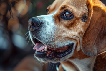 Capturing the curious expression of a majestic hound, this close-up shot showcases the soft brown snout of a beloved pet dog, embodying the innate bond between humans and their faithful animal compan - obrazy, fototapety, plakaty