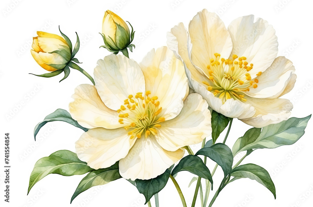 Wall mural yellow flower watercolor on white background