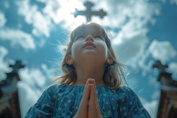 Children hands worship hope with Cross