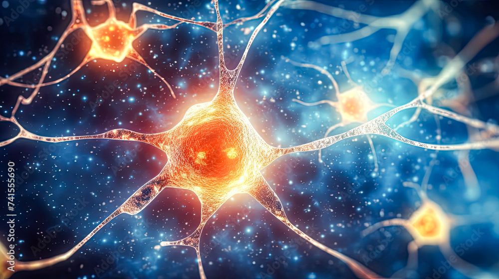 Poster an intricate depiction of neuron activity