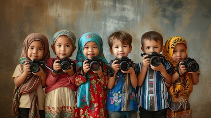 Collaborative snapshot journey young photographers from various countries explore the world's diversity. Generated AI