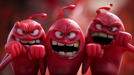 Angry animated red characters showing various expressions, perfect for humorous social media content or animation design