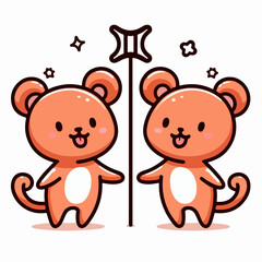 Obraz na płótnie Canvas gemini twin bear zodiac sign cartoon illustration