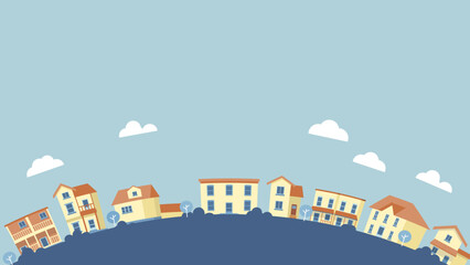 Vector building skyline bakground illustration with clouds and building and house