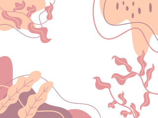 Modern aesthetic background with abstract shapes and leaves