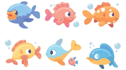 Afwasbaar Fotobehang In de zee Cute fish icon set. Cartoon kawaii funny characte