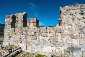 Scenic views from Kaunos and Dalyan, a city of ancient Caria, west of the modern town of Dalyan and The Calbys river ( Dalyan river) which was the border between Caria and Lycia in Muğla, Turkey