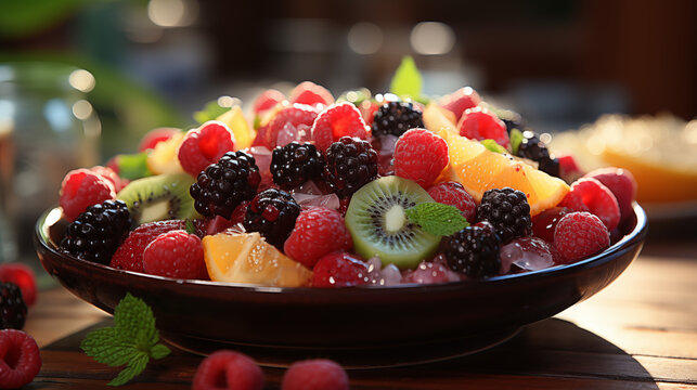 Healthy living concept close-up of a bowl of fresh fruit photograph