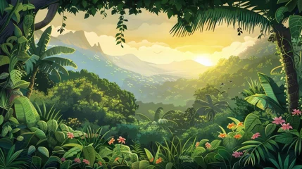 Wandaufkleber A picture of a jungle landscape for a children's book as a background © urdialex