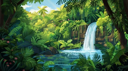 Fotobehang A picture of a jungle landscape for a children's book as a background © urdialex