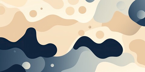 Abstract geometric shapes in beige blue soft colors. Splash flow decoration draw paint background template