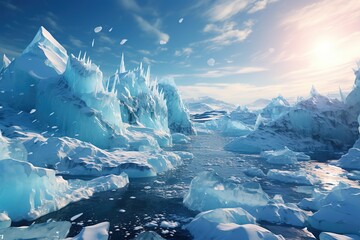 With chilling realism, an Antarctic glacier melts under the relentless force of global warming, signaling the urgent need for immediate action to mitigate the impacts of climate change - obrazy, fototapety, plakaty