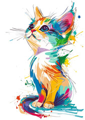 Watercolor style cat portrait isolated on transparent background. PNG