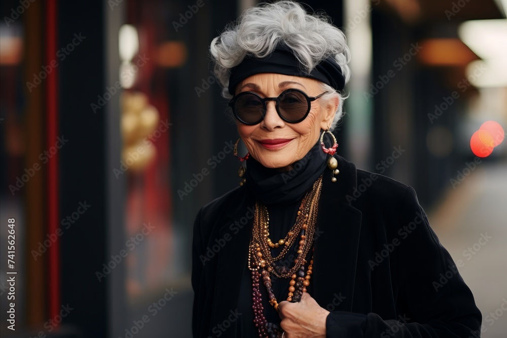 Canvas Prints Elegant senior woman in sunglasses on the street. Beauty, fashion.