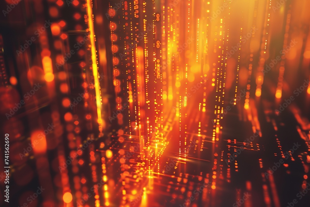 Poster orange binary background. network. system. perspective. concept. ai system. technology. business. fu