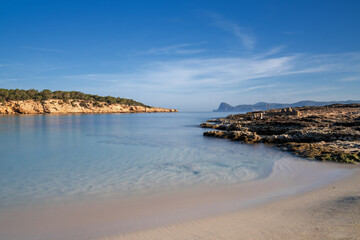 view of the pictureque cove at Cala Bassa on Ibiza Island