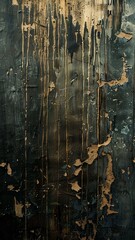 Illustration AI vertical golden streaks on distressed black wood. Background concept, textures.