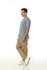 Naklejka premium offended frustrated young man on white background. sadness
