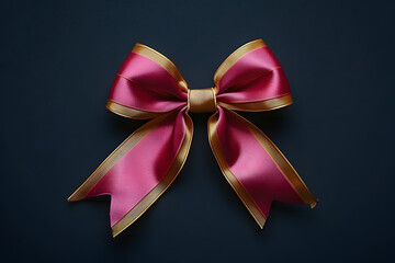 Luxury golden and pink ribbon on dark background.