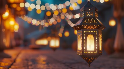 Lanterns on the street. Ramadan Kareem background.