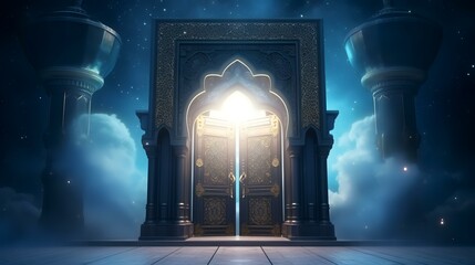 3D rendering of a Ramadan Kareem mosque door. - obrazy, fototapety, plakaty