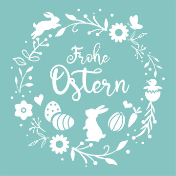 Frohe Ostern - Ostergr&uuml;&szlig;e mit deutschem Text - t&uuml;rkis