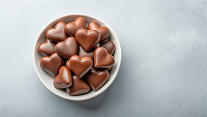 Heart-shaped chocolate in a bowl, copy space
