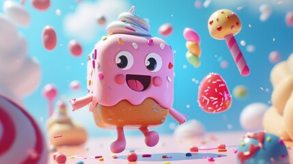 Obraz premium Funny ice cream character with colorful sprinkles