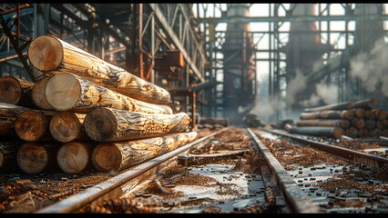Industry of wood. With Generative AI - obrazy, fototapety, plakaty