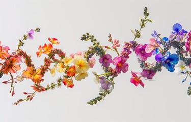 Nature's genetics: floral arrangement illustrating genetic diversity on a white background. Generated  AI