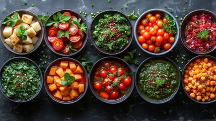 Plant-Based Cuisine: A collage of vibrant plant-based dishes, illustrating the growing trend of vegetarian and vegan culinary choices. 
