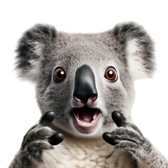 Surprised koala bear cub , isolated on white background