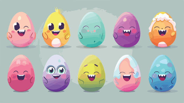 Easter eggs characters vector set design. Easter