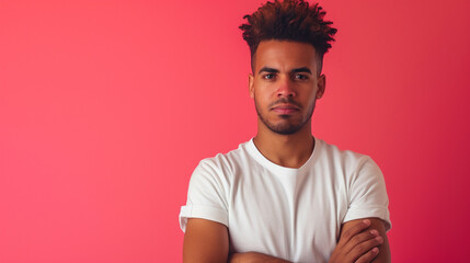 Confident and Determined Latino Afro-American Man, Isolated on Solid Background - Copy Space Available - obrazy, fototapety, plakaty