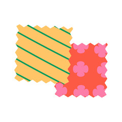 The fabric samples are hand drawn. Sewing concept. Vector illustration isolated on white background.
