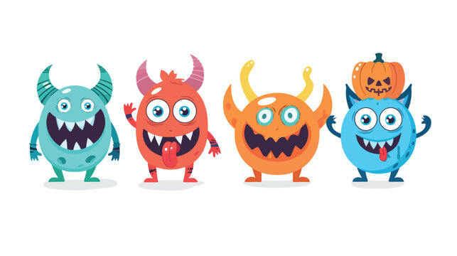 Happy Halloween. Cute monster icon set. Four cart