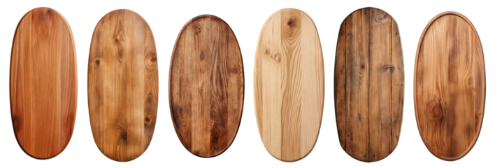 Set of oval wooden planks, cut out