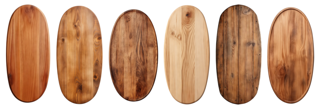Set of oval wooden planks, cut out
