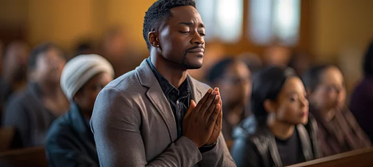Fotobehang African American man praying in church ©  Mohammad Xte