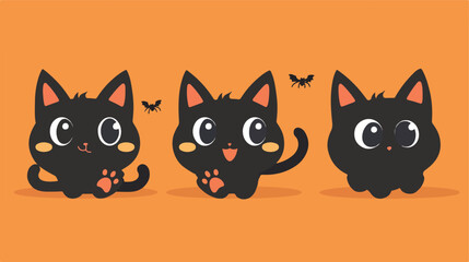 Happy Halloween. Cute black cat set banner. Drawing