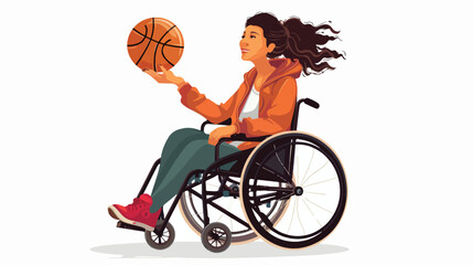 Woman in wheelchair playing Basketball isolated v - obrazy, fototapety, plakaty
