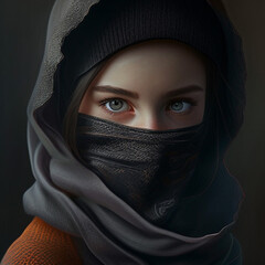 portrait of a woman in a hood