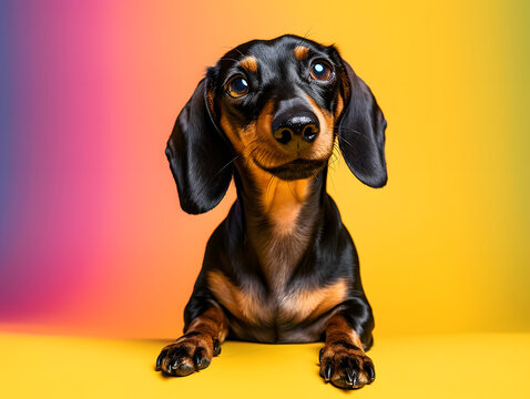 dachshund on a colourful background, generative ai image